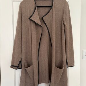ALFRED SUNG Beige Cardigan with Leather Edging